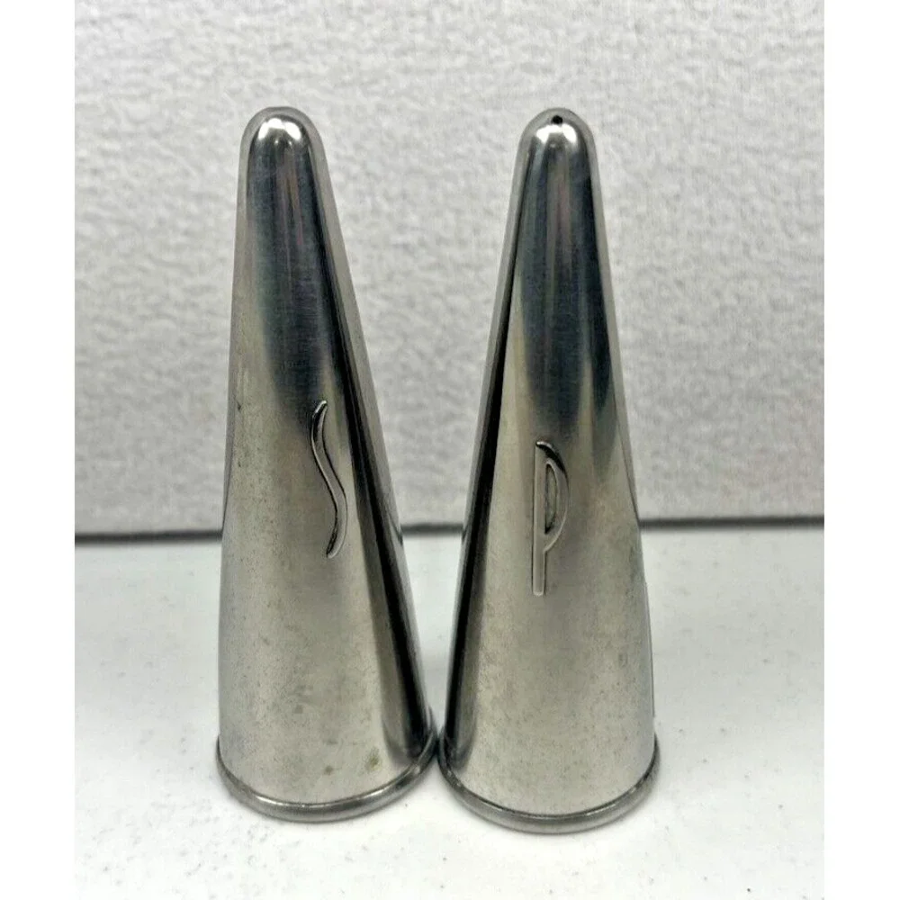 MID CENTURY MODERN Atomic Age Denmark Stainless Steel Salt & Pepper Shakers